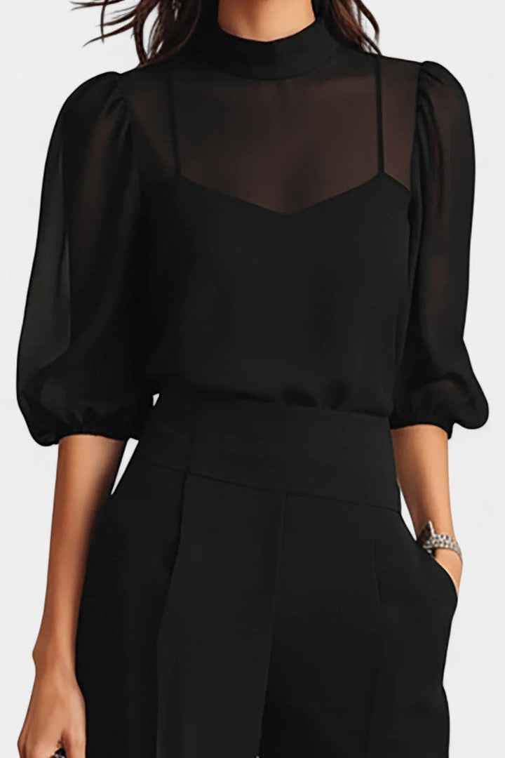 Eunice Ensemble Trois Pièces en Chiffon Noir et Pantalon Large