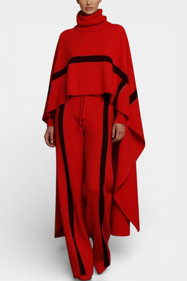 Hélys Ensemble Deux-Pièces Cape Poncho et Pantalon Large Rayé