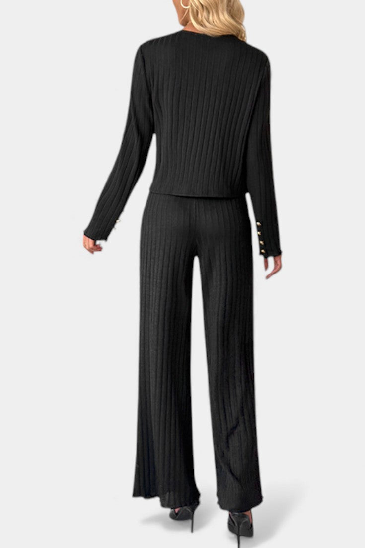 Nahia Ensemble Minimaliste en Maille Haut et Pantalon Large