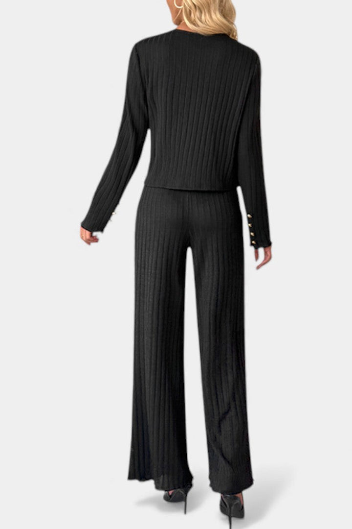 Nahia Ensemble Minimaliste en Maille Haut et Pantalon Large