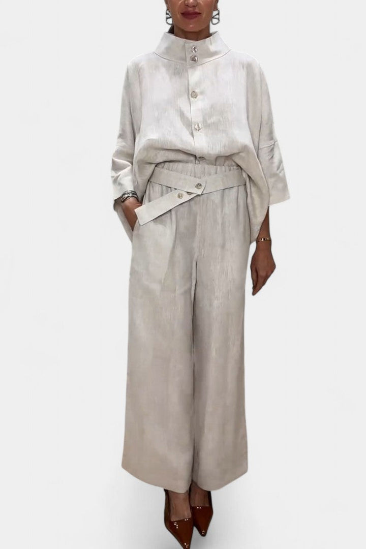 Ailany Ensemble à Col Haut Structuré et Pantalon à Taille Asymétrique