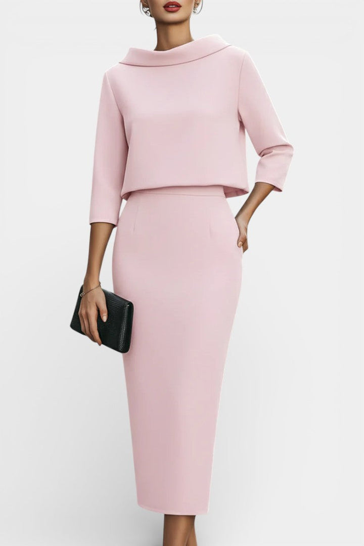Chanel Ensemble Élégant Top à Col Bateau et Jupe Mi-Longue