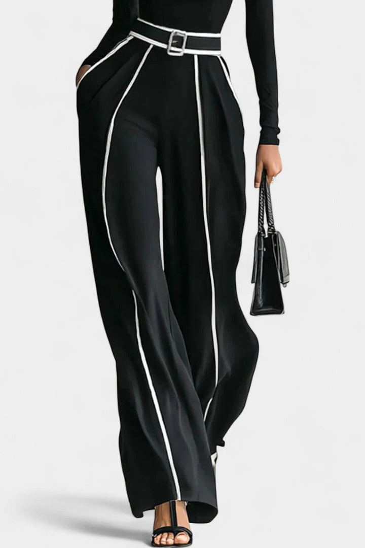 Kirralee Ensemble à Col Montant Contrasté et Pantalon à Jambes Larges