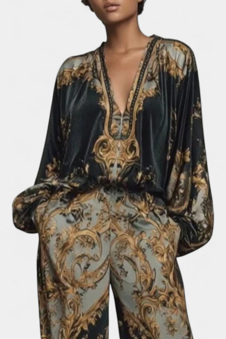 Roberta Ensemble Décontracté en Velours Imprimé Floral Baroque