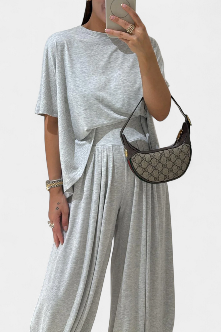 Trista Ensemble Minimaliste en Modal avec Top Droit et Pantalon Ample
