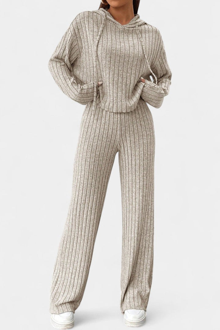 Federica Ensemble Long Rayé en Tricot à Capuche Ample