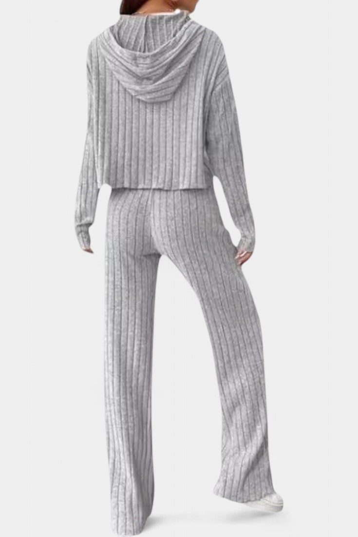 Federica Ensemble Long Rayé en Tricot à Capuche Ample