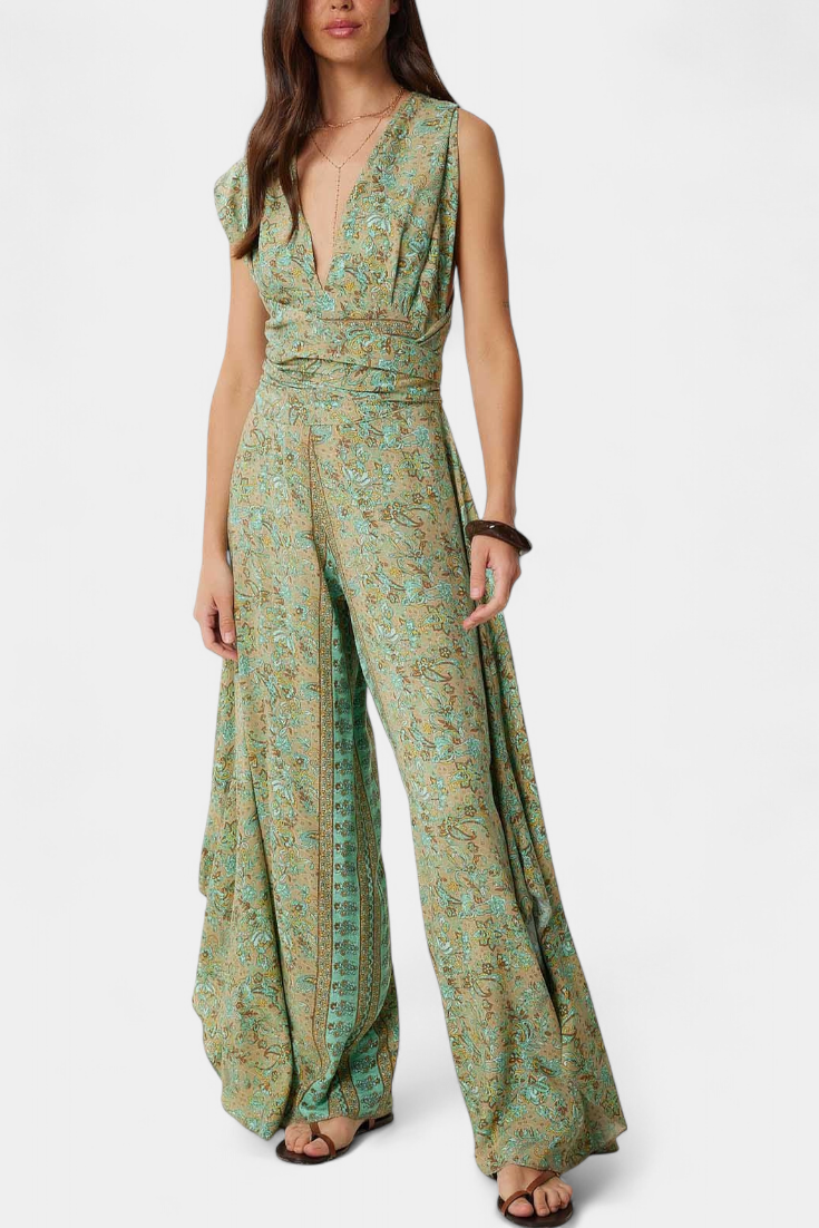 Leandra Combinaison Enveloppante à Imprimé Floral et Dos Nu