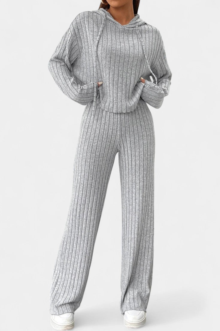 Federica Ensemble Long Rayé en Tricot à Capuche Ample