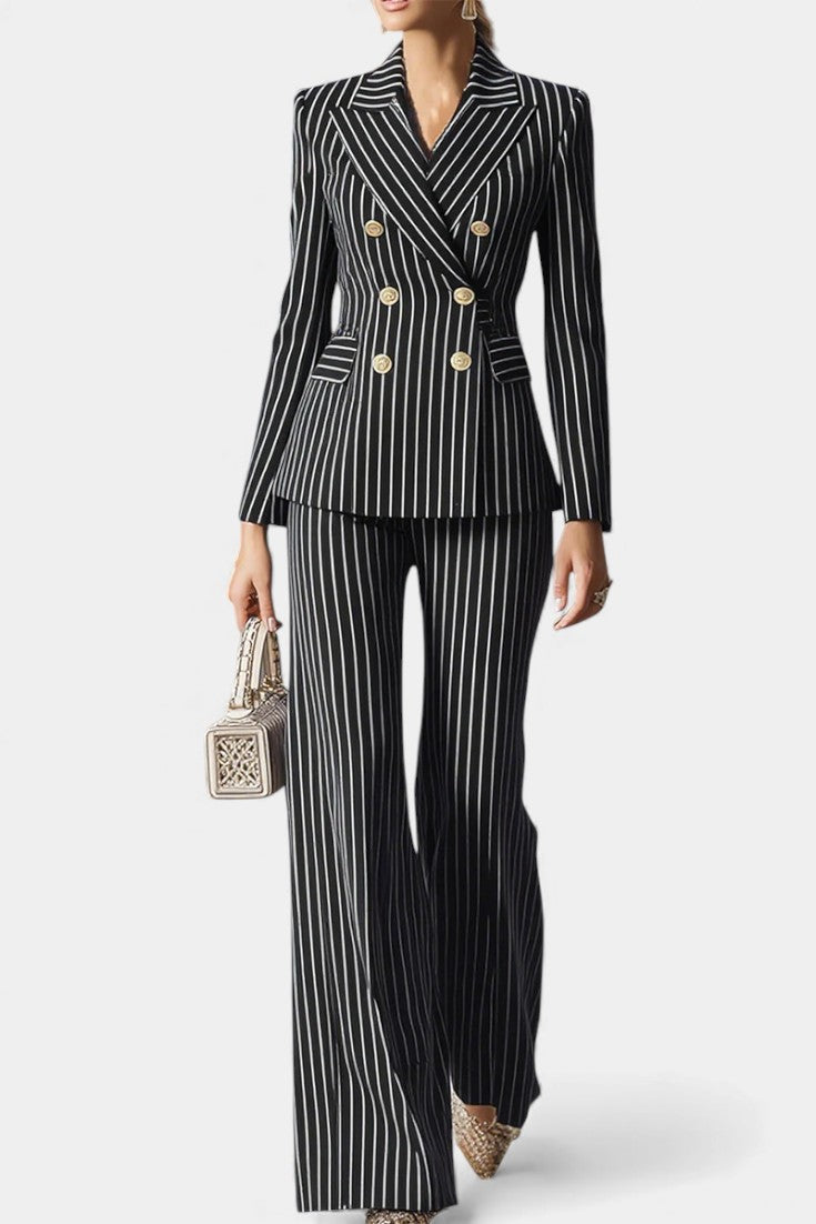 Mahé Ensemble Tailleur Rayé Élégant à Double Boutonnage