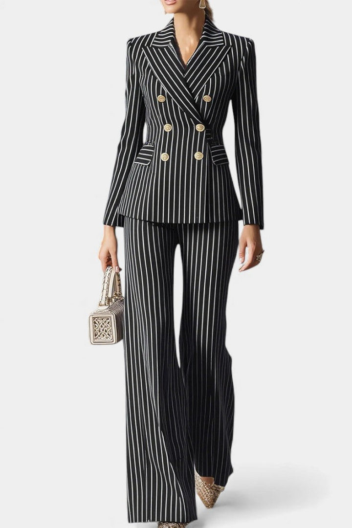 Mahé Ensemble Tailleur Rayé Élégant à Double Boutonnage