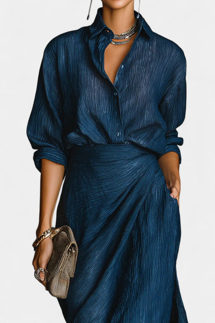 Ziya Ensemble Bleu Foncé à Chemise Légère et Jupe Maxi Fluide