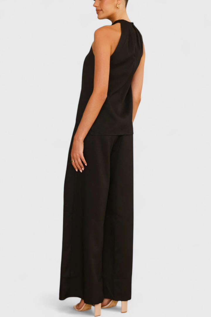 Ensemble en Lin Bernadina avec Top à Décolleté Avant et Pantalon à Jambes Amples