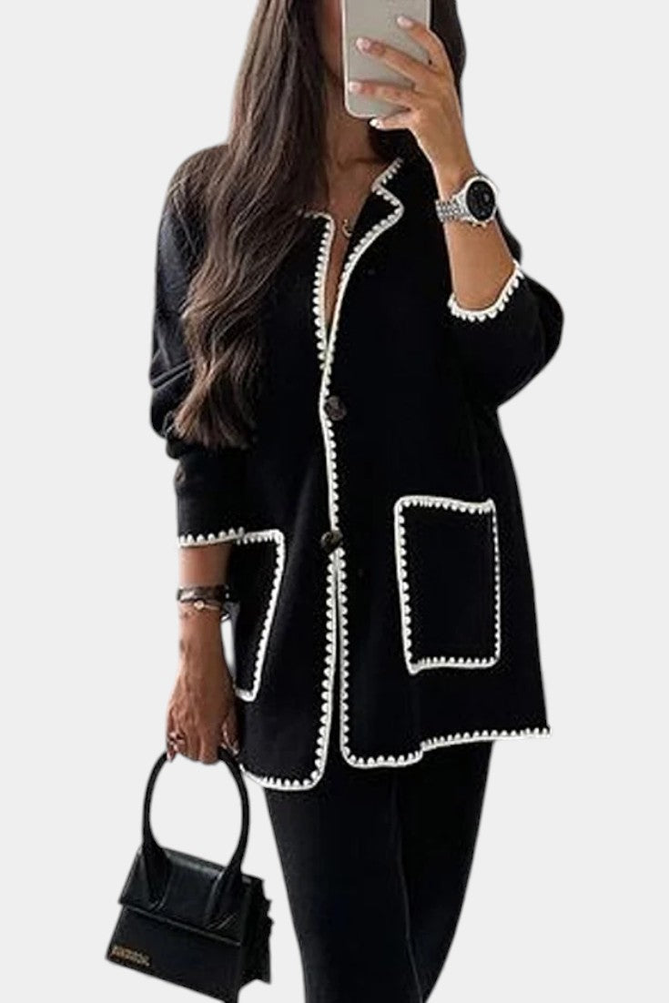 Xandra Ensemble Deux Pièces Veste Bordée & Pantalon Décontracté