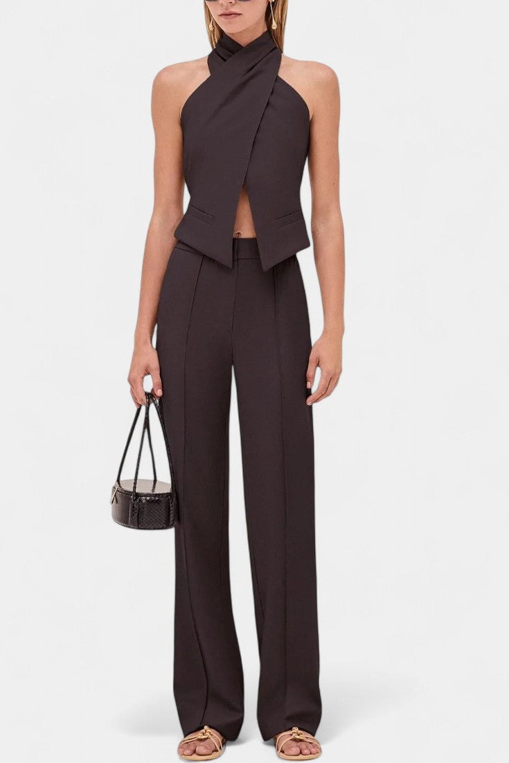 Somina Ensemble à Bretelles Croisées avec Pantalon Droit Élégant