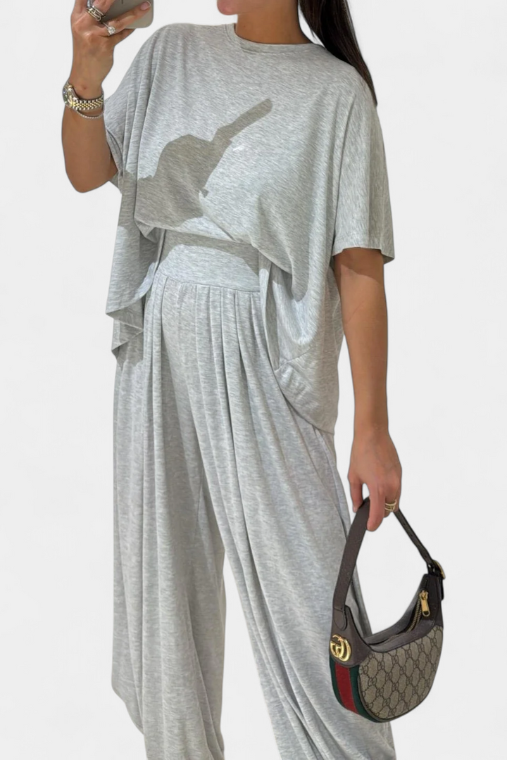 Trista Ensemble Minimaliste en Modal avec Top Droit et Pantalon Ample