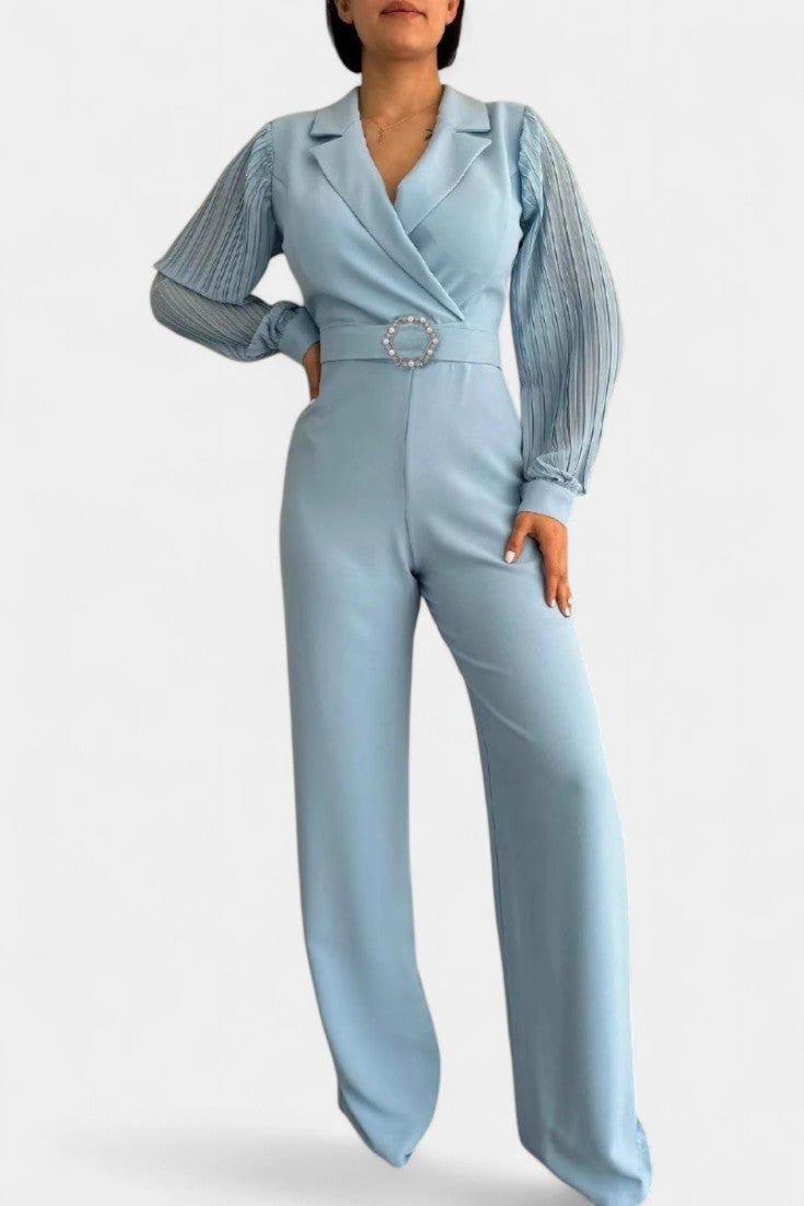 Dénéa Combinaison Chic à Col Tailleur et Détails Froncés