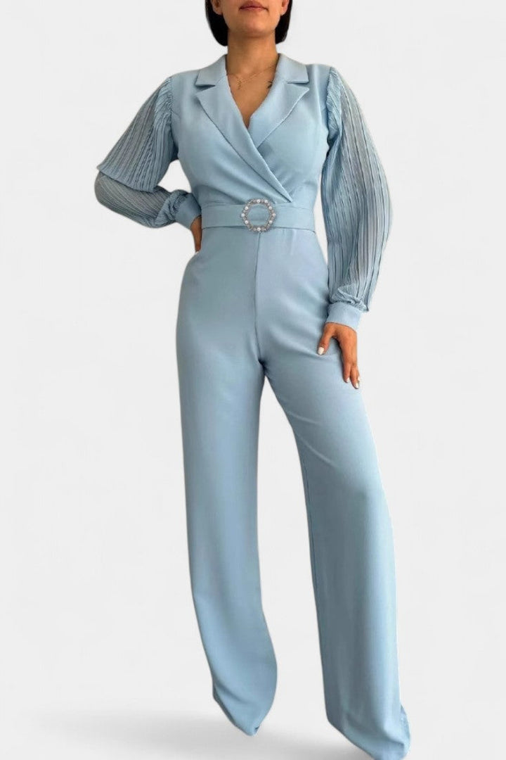 Dénéa Combinaison Chic à Col Tailleur et Détails Froncés