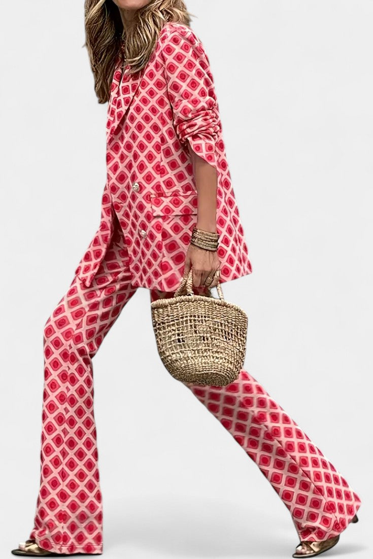 Nusa Ensemble Blazer Structuré et Pantalon Taille Haute à Imprimé Léopard