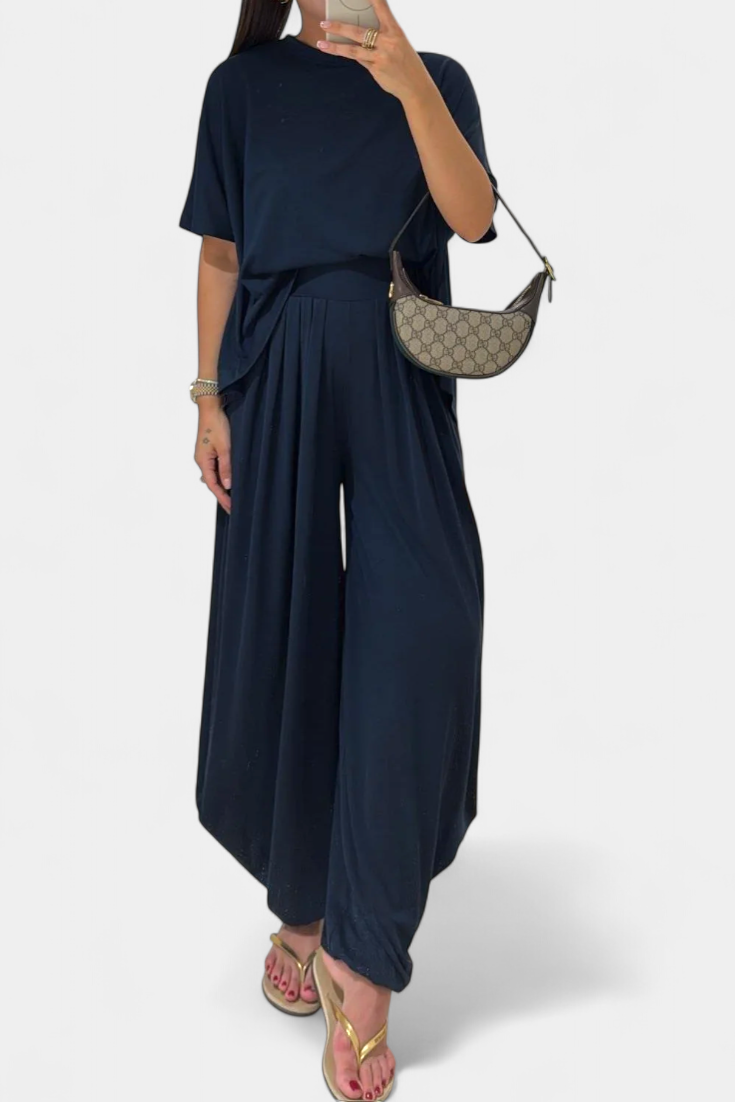 Trista Ensemble Minimaliste en Modal avec Top Droit et Pantalon Ample