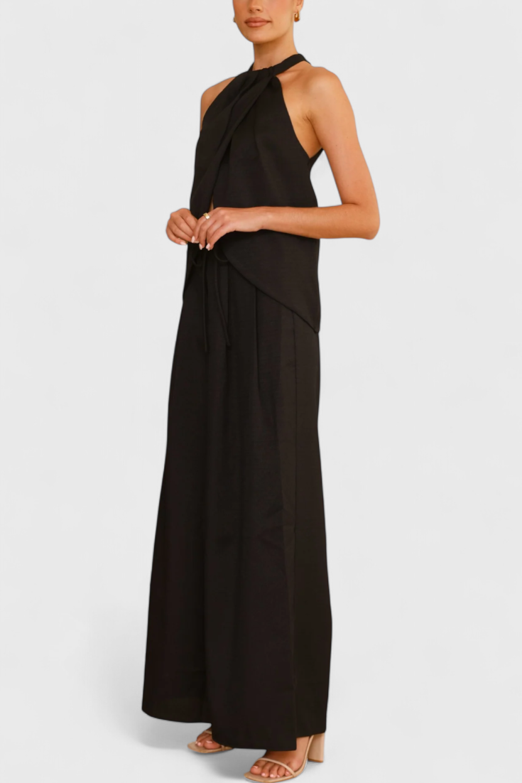 Ensemble en Lin Bernadina avec Top à Décolleté Avant et Pantalon à Jambes Amples