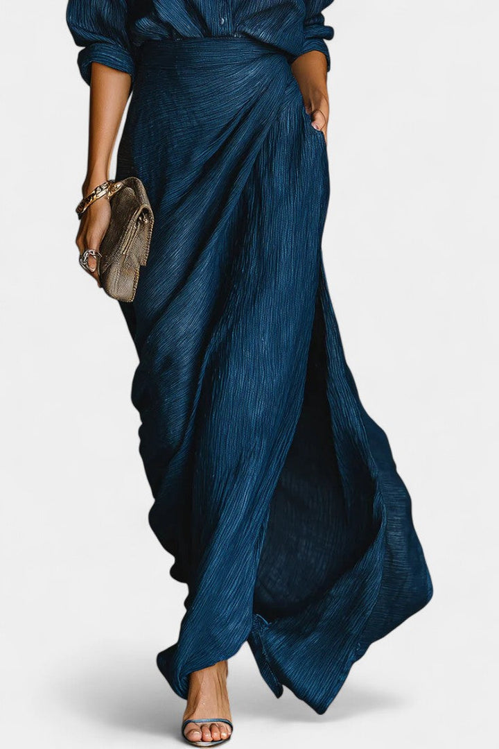 Ziya Ensemble Bleu Foncé à Chemise Légère et Jupe Maxi Fluide