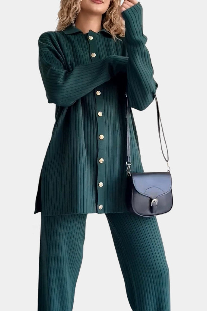 Désinée Ensemble Tricoté Jacquard à Rayures Deux Pièces