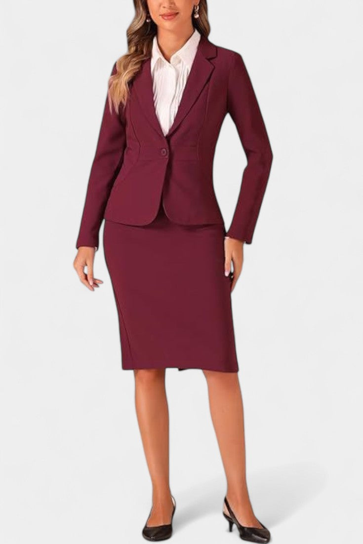 Komoren Ensemble Blazer et Jupe Crayon Élégant à Col à Revers