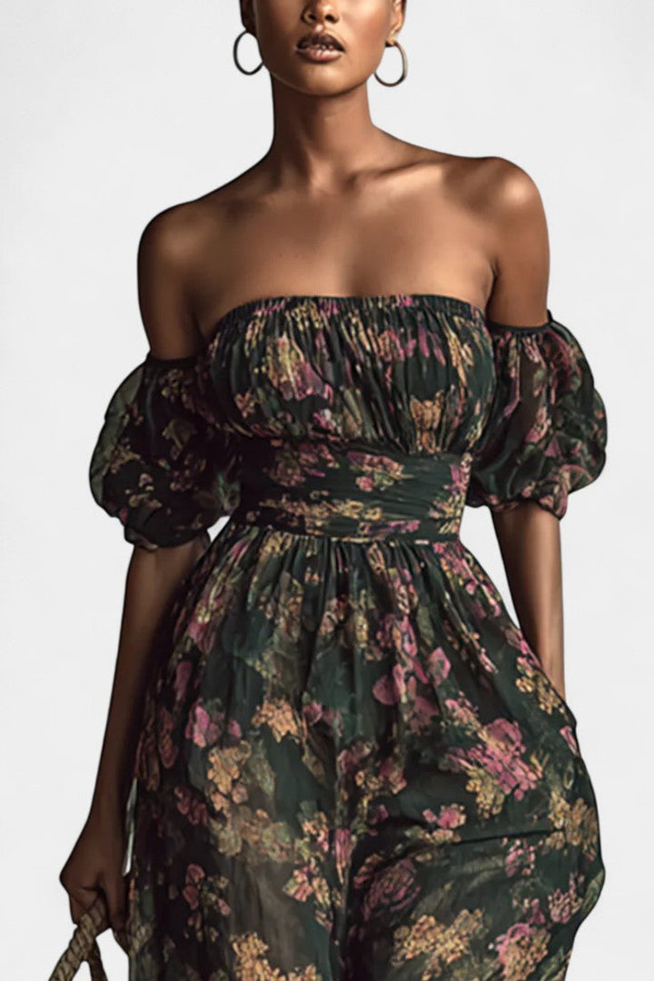 Rochelle Combinaison Fleurie en Chiffon à Décolleté Bandeau