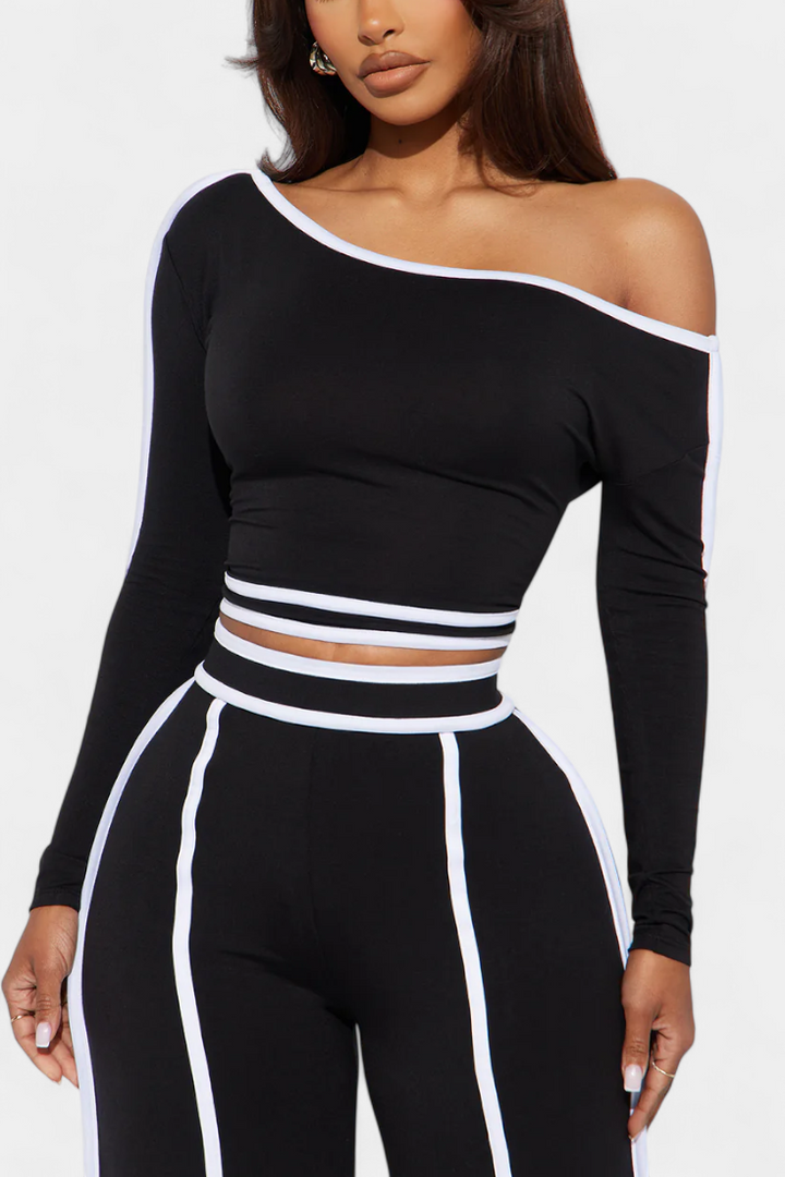 Krystelle Ensemble Off-Shoulder à Bandes Contrastantes