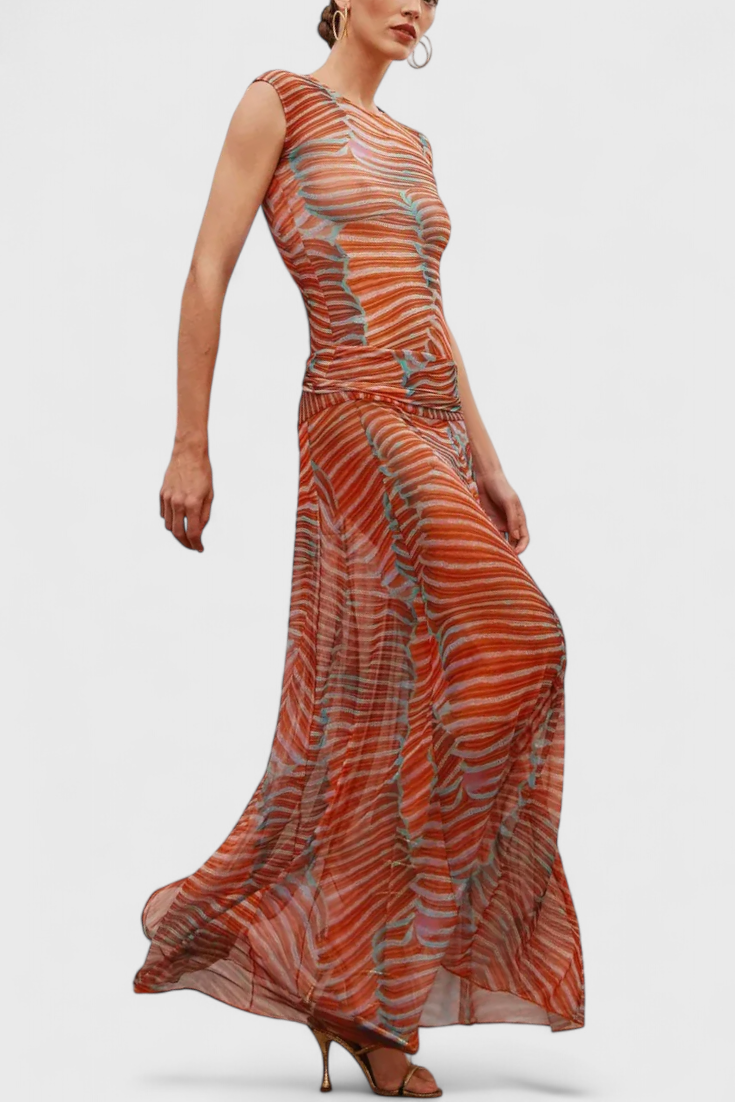 Silvina Ensemble en Maille à Imprimé Vagues Psychédéliques et Jupe Midi Fluide