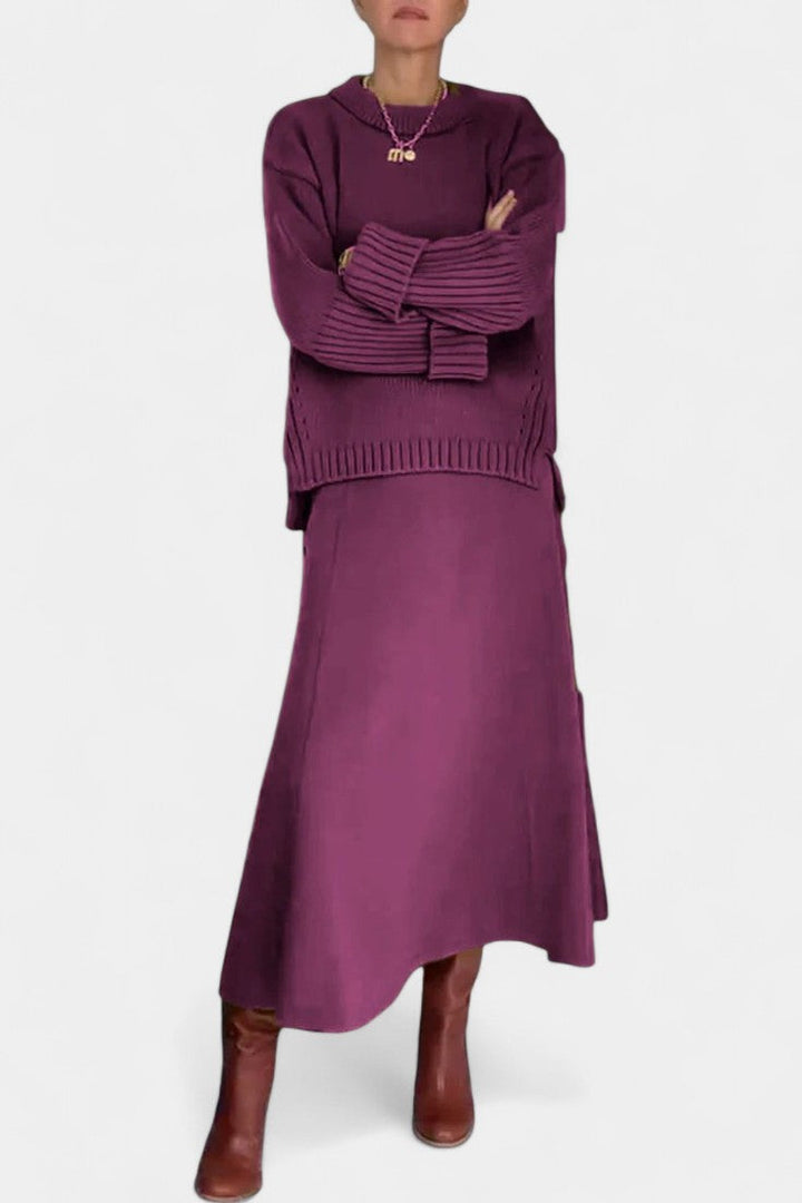 Patricia Ensemble Pull Col Montant et Jupe Maxi à Texture Côtelée