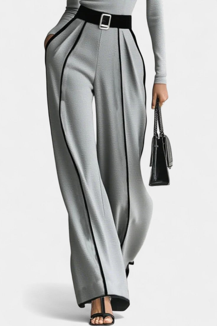 Kirralee Ensemble à Col Montant Contrasté et Pantalon à Jambes Larges