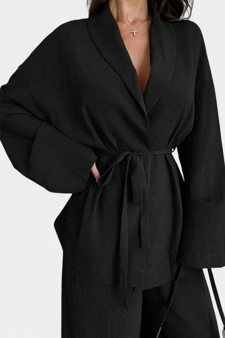 Amy Ensemble Tailleur à Décolleté V et Pantalon Évasé