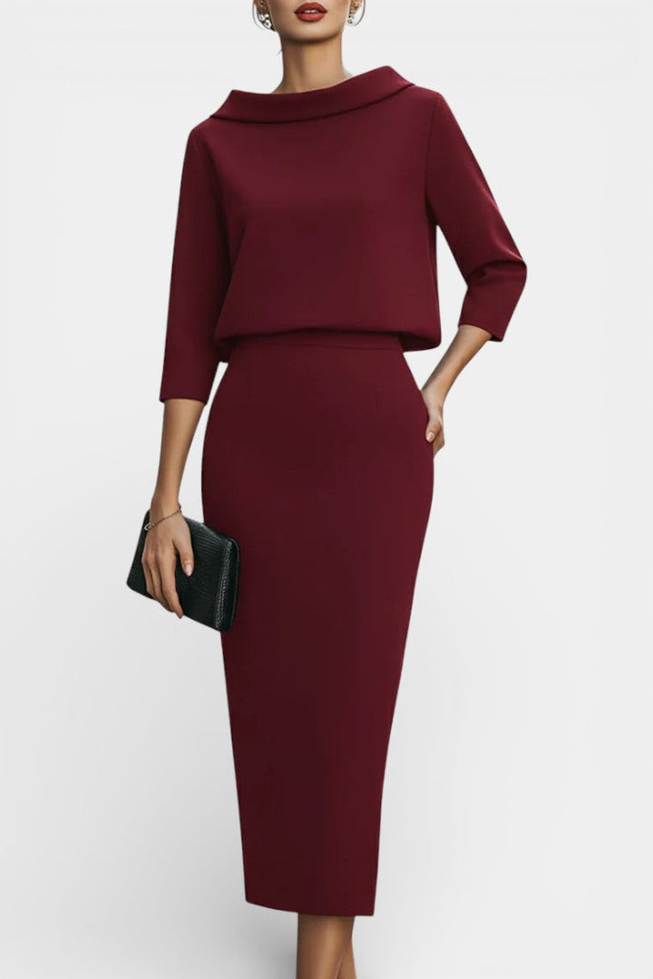 Chanel Ensemble Élégant Top à Col Bateau et Jupe Mi-Longue