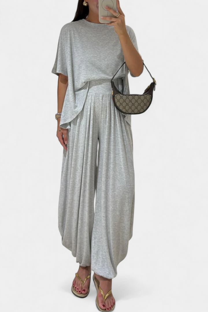 Trista Ensemble Minimaliste en Modal avec Top Droit et Pantalon Ample