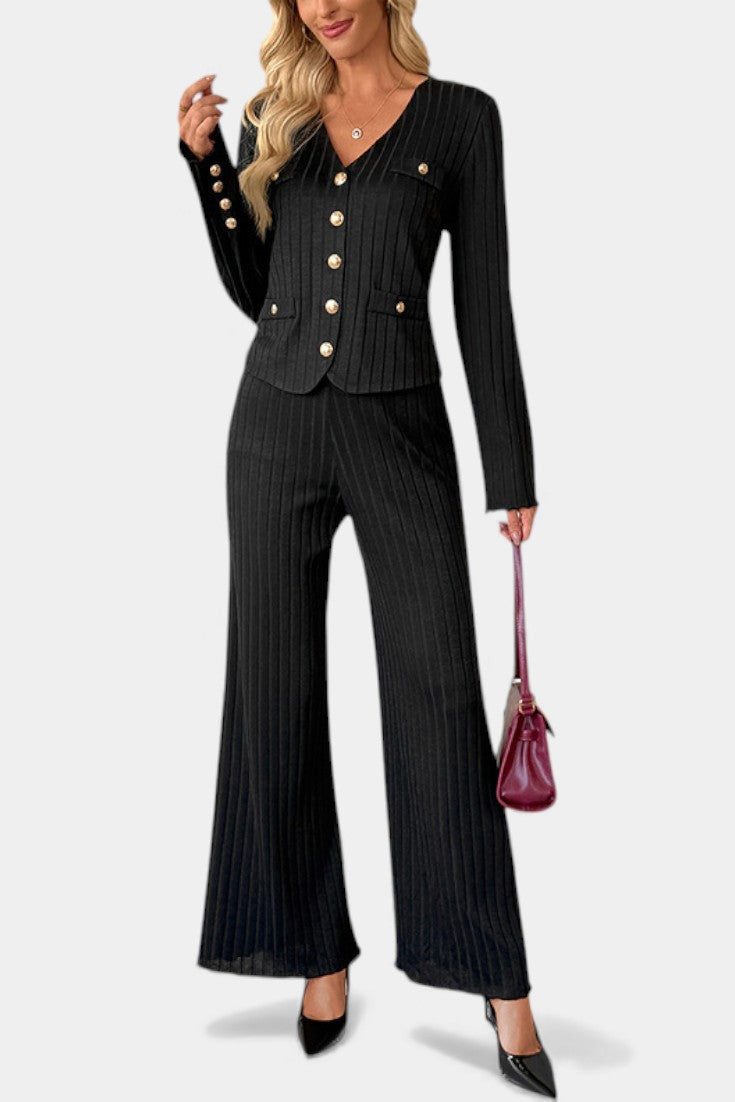 Nahia Ensemble Minimaliste en Maille Haut et Pantalon Large