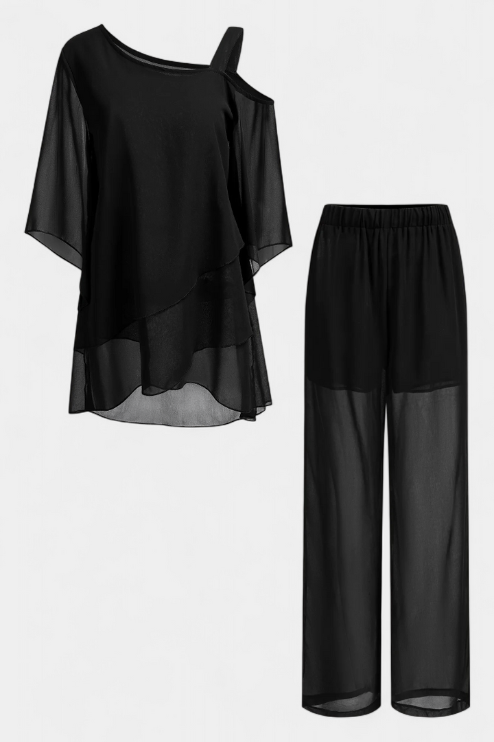 Kitty Ensemble Deux Pièces à Épaules Dénudées et Coupe Fluide