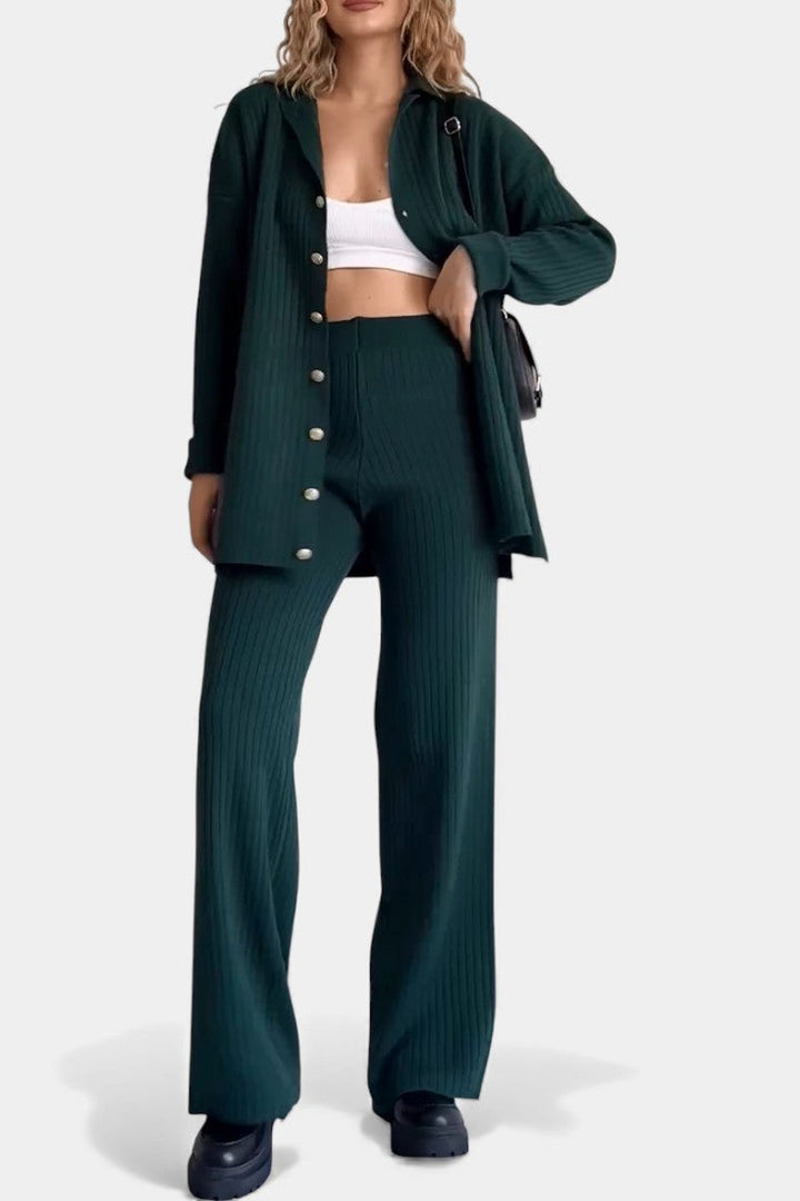Désinée Ensemble Tricoté Jacquard à Rayures Deux Pièces