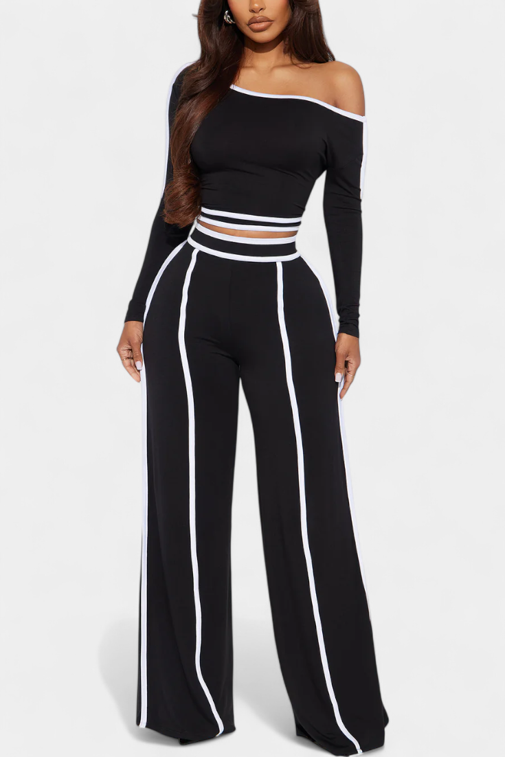 Krystelle Ensemble Off-Shoulder à Bandes Contrastantes