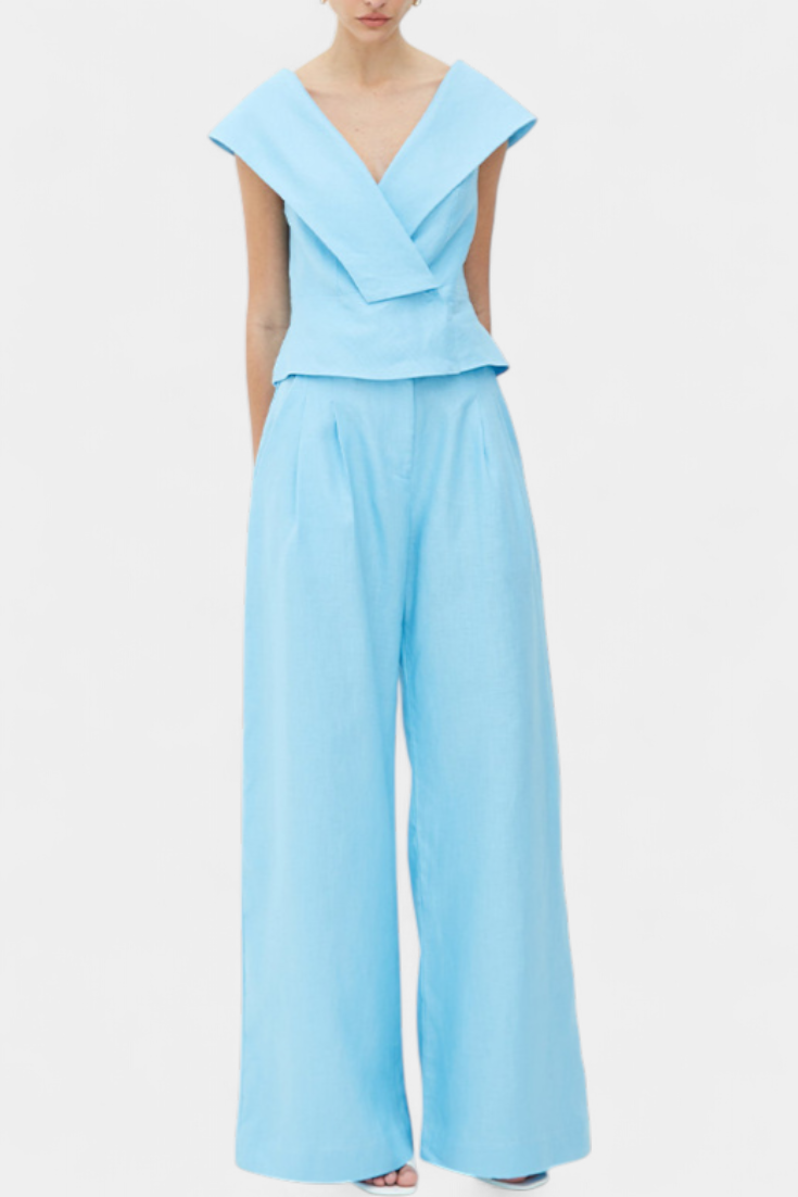 Hayden Ensemble Top Structuré à Décolleté Enveloppant et Pantalon Palazzo