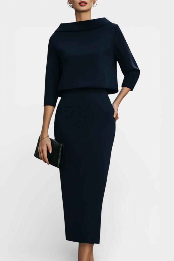 Chanel Ensemble Élégant Top à Col Bateau et Jupe Mi-Longue