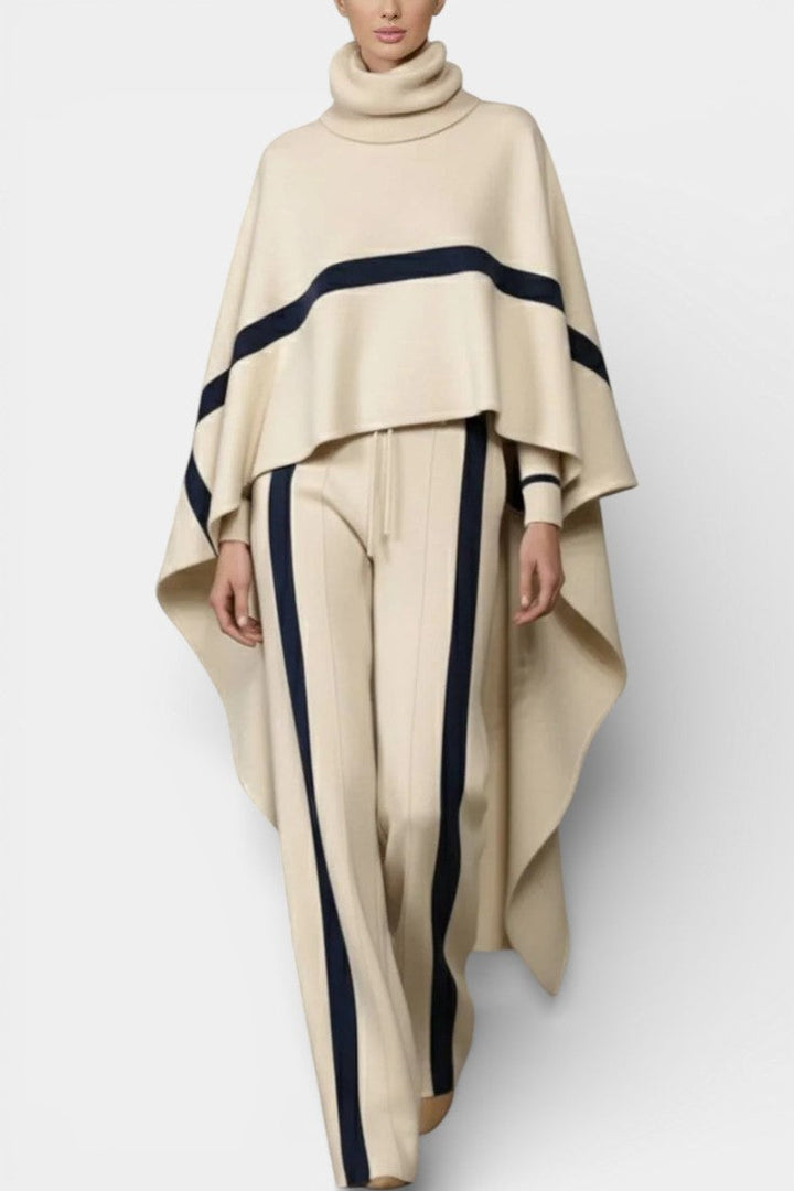 Hélys Ensemble Deux-Pièces Cape Poncho et Pantalon Large Rayé