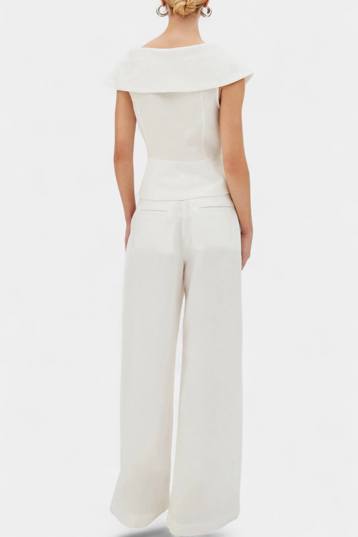 Hayden Ensemble Top Structuré à Décolleté Enveloppant et Pantalon Palazzo