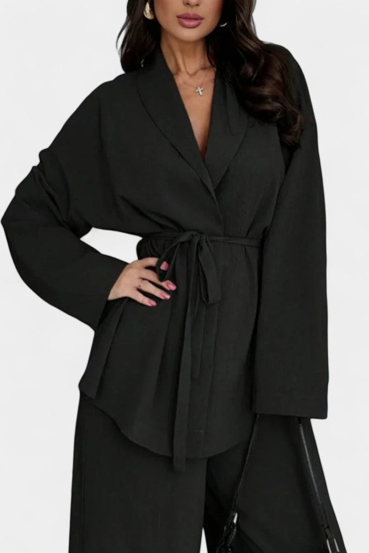 Amy Ensemble Tailleur à Décolleté V et Pantalon Évasé