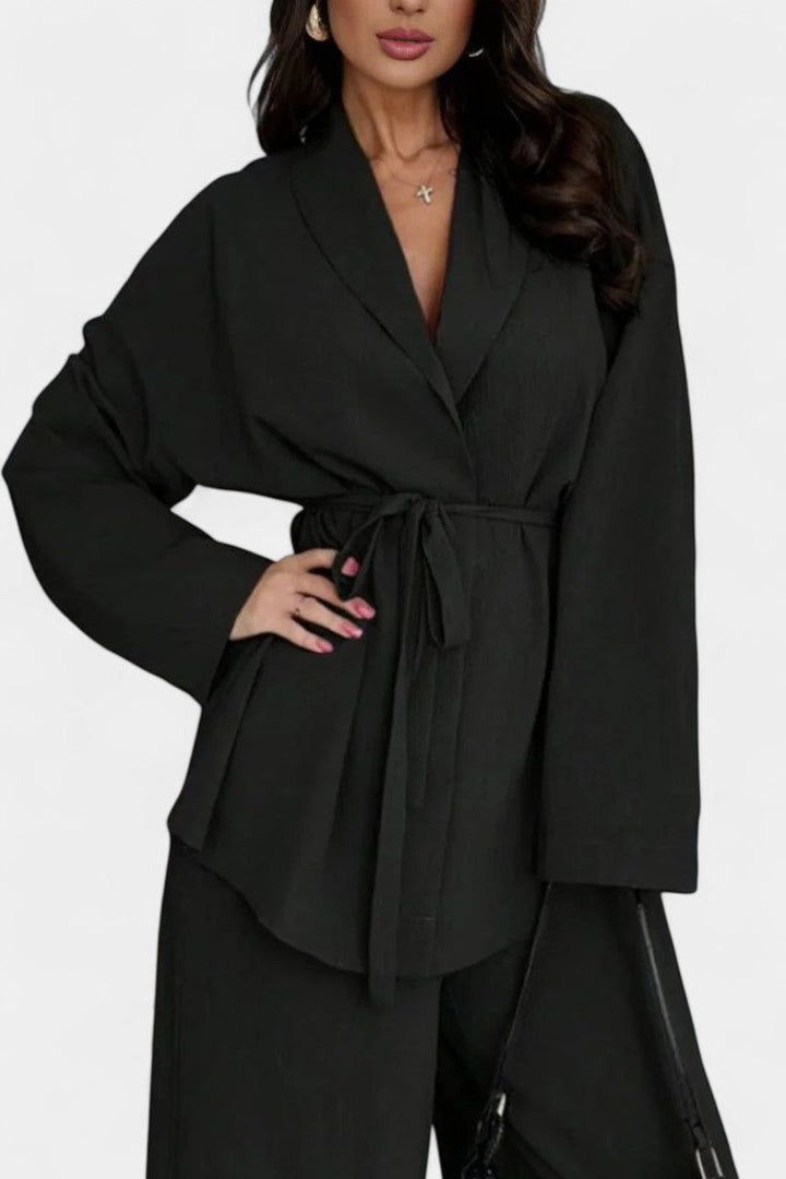 Amy Ensemble Tailleur à Décolleté V et Pantalon Évasé
