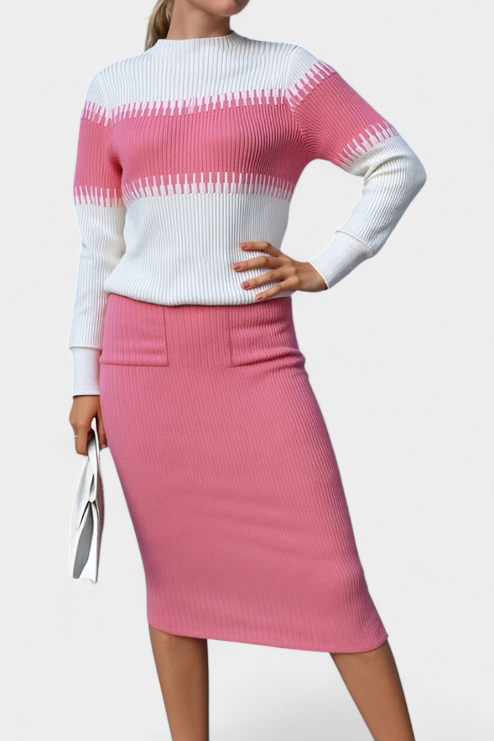 Sidonie Ensemble Robe Pull Midi Bicolore à Manches Longues