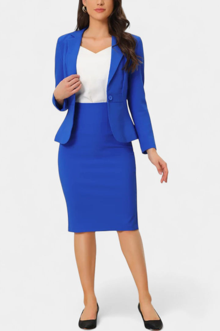 Komoren Ensemble Blazer et Jupe Crayon Élégant à Col à Revers