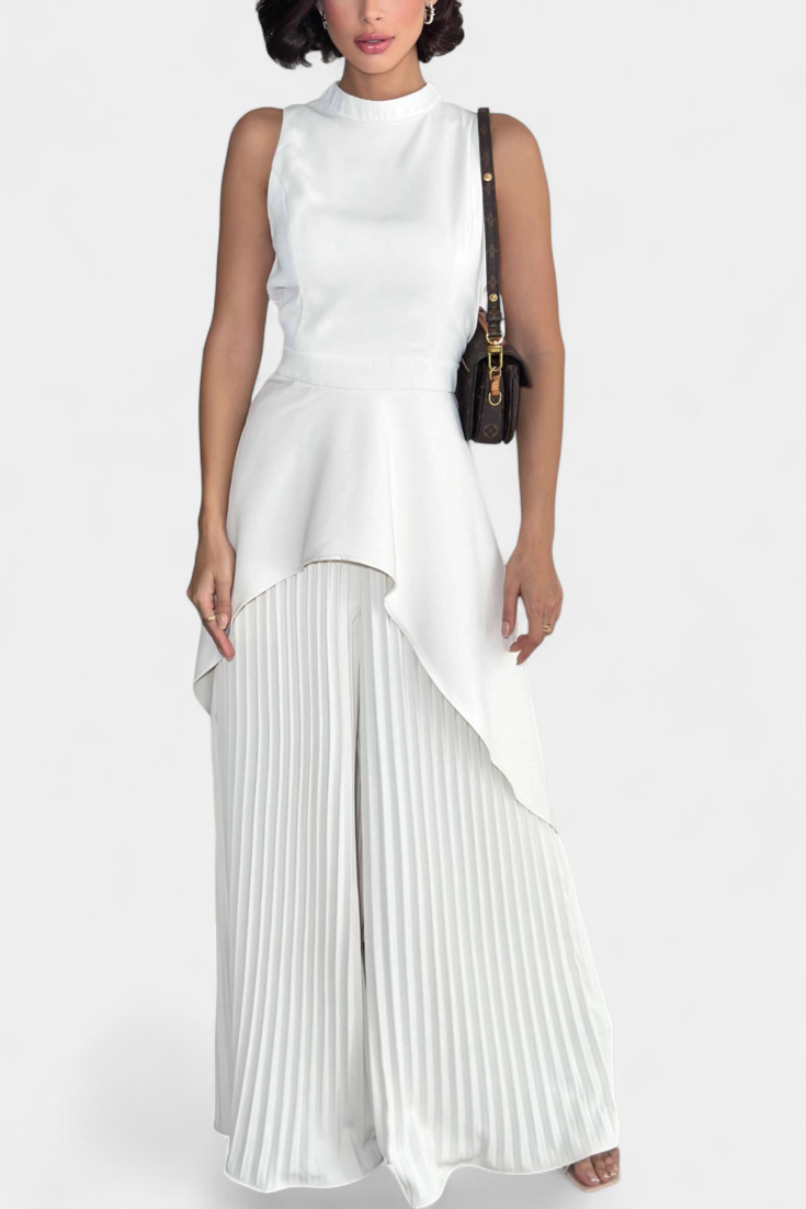 Chrysoula Ensemble Asymétrique Sans Manches avec Pantalon Plissé
