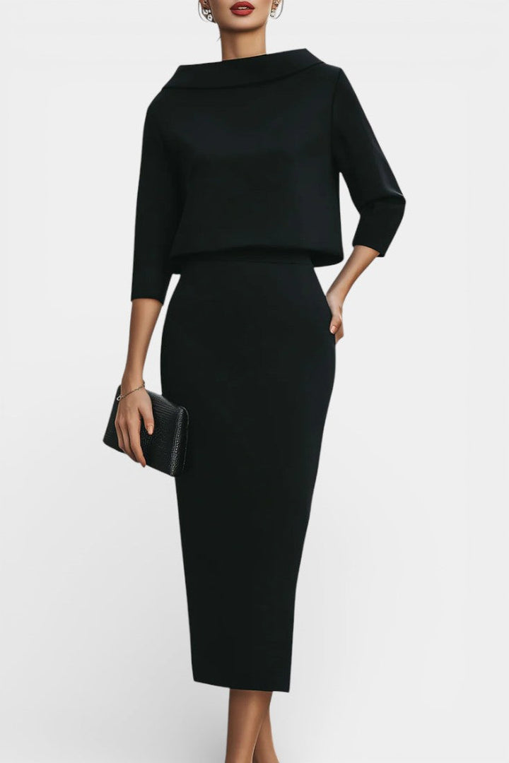Chanel Ensemble Élégant Top à Col Bateau et Jupe Mi-Longue